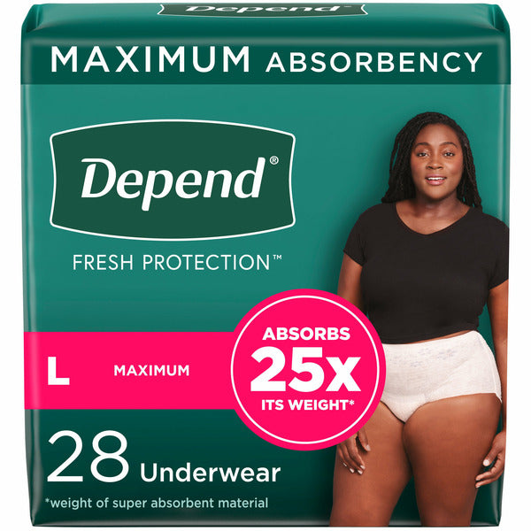 Depend Fresh Protection Women's Adult Incontinence Underwear, L, Blush